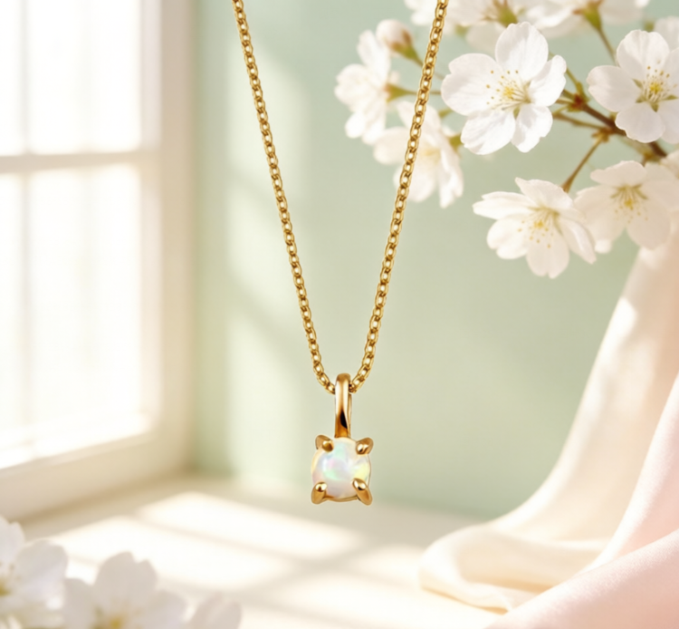Dainty Gold Plated Square Opal Pendant Necklace 